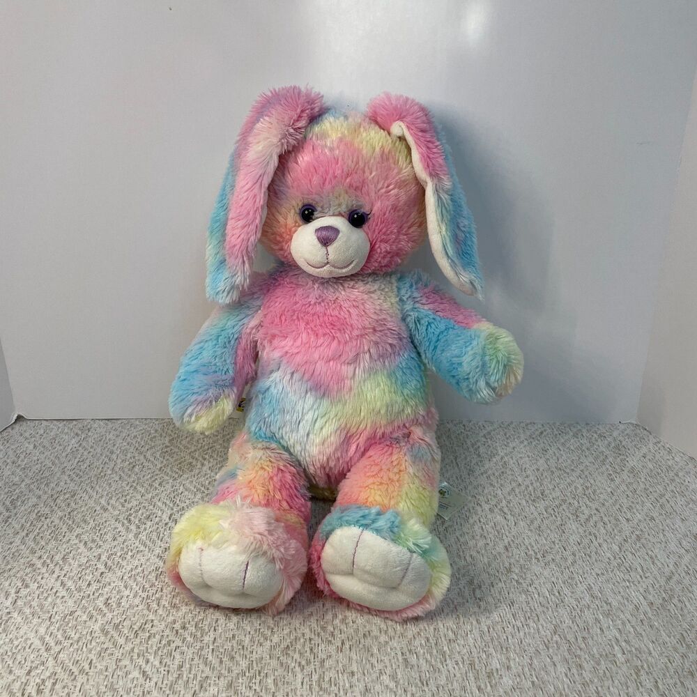 Build A Bear BAB Bunny Rabbit Easter Plush Tie Dye Pastel Rainbow Stuffed Animal